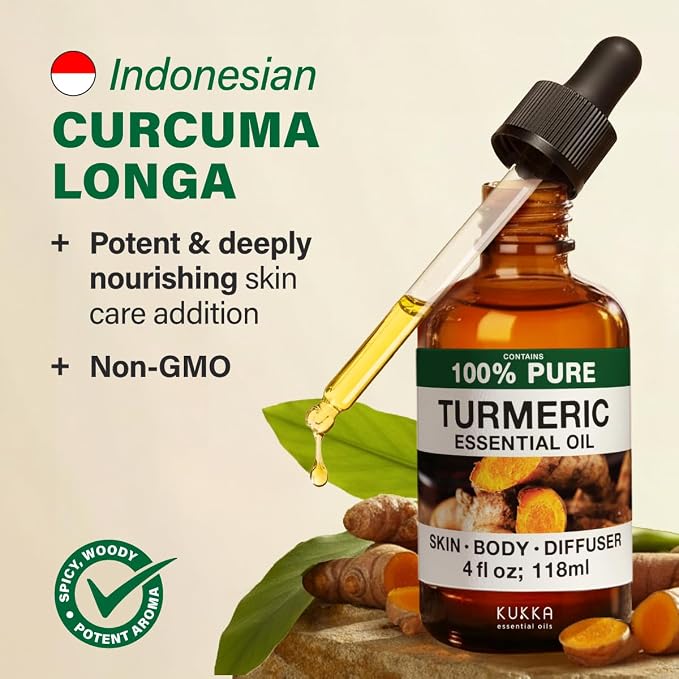 100% Pure Turmeric Oil - 4 Fl Oz Turmeric Essential Oil for Hair, Skin, Diffuser, Aromatherapy & DIY Soap Making Scent