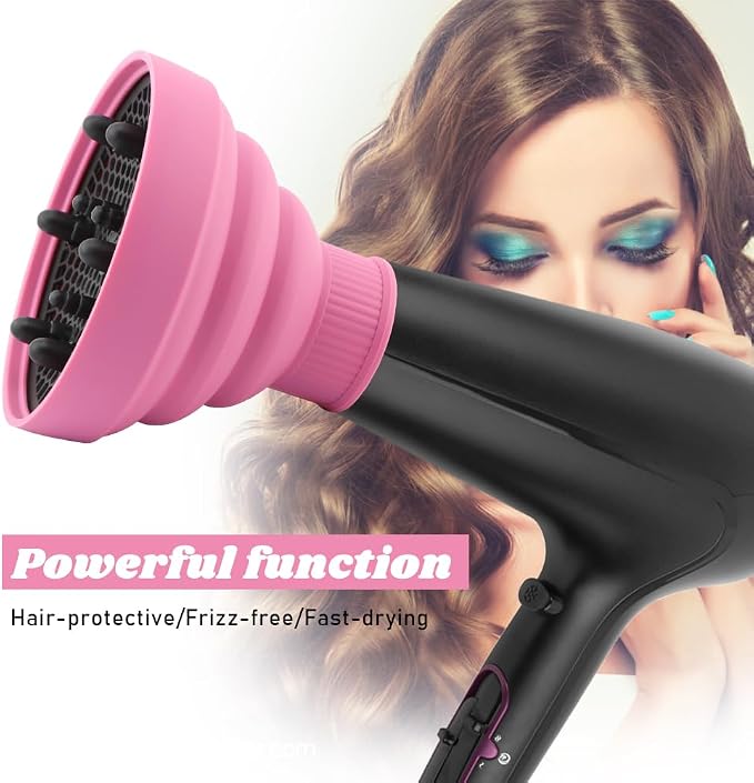 Universal Collapsible Hair Dryer Diffuser, Travel Hair Dryer Diffuser Attachment with Comb, Portable Hairs Diffusers Blow Dryers Attachment for Natural Thick Hairs(Pink)