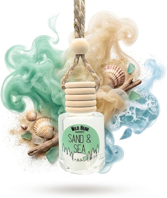 Car Freshener – Long Lasting Natural Fragrance Oil, Glass Bottle Diffuser, Toxin-Free, Made in USA – Sand & Sea