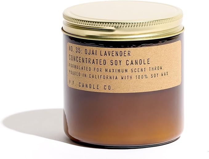 P.F. Candle Co. Ojai Lavender Classic Large Concentrated Scented Soy Wax Candle (12.5 oz) 60-70 Hour Burn Time, Amber Glass Jar, Made in the U.S.A.