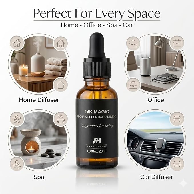 Hotel Diffuser Oil 24K Magic 20ml – Luxury Hotel Inspired Fragrance Oil Inspired by W Hotels – Premium Home Fragrance with Citrus and Jasmine - Home Luxury Scent with Glass Bottle with Dropper