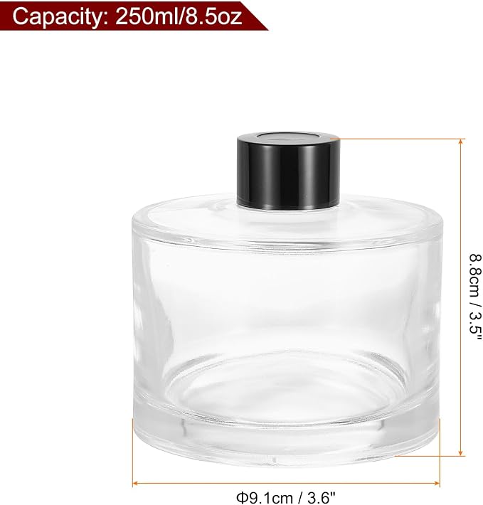 HARFINGTON 250ml/8.5oz Empty Glass Diffuser Bottle 3.5" x 3.6" Refillable Fragrance Accessories Aromatherapy Jar Container for Replacement Reed Diffuser DIY Home Bathroom Transparent
