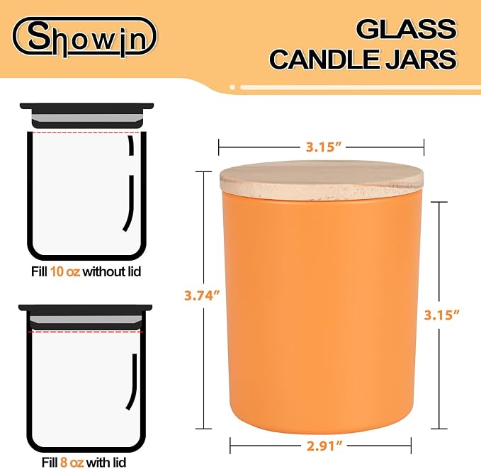 SHOWIN 10 OZ Thick Candle Jars for Making Candles 15 Pcs, Empty Jars with Wood Lids for Candle Making, Sample Container, Fall