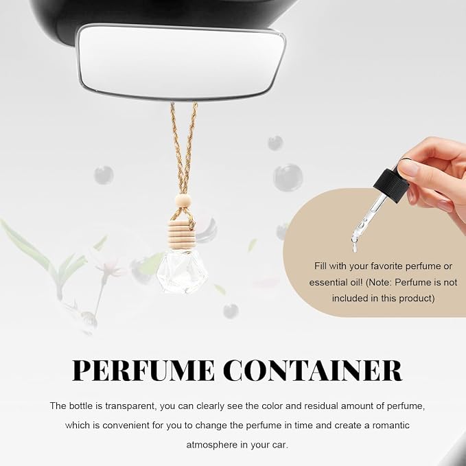 5 PCS Hanging Car Air Freshener, 8ml Empty Clear Glass Perfume Bottle Freshener Diffuser, Essential Oil Fragrance Aromatherapy Bottle Ornament for Car, Interior Car Accessories (Rhombic)