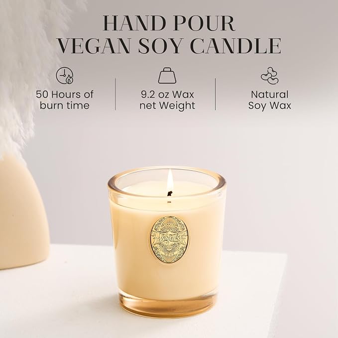 M&SENSE Natural Soy Candle | Banana Leaf & Gold | 9.2 oz, 50H Burn Time | Luxury Scented Candle for Relaxation, Gifting, Home Décor | Ideal for Bedroom, Office, Party Ambiance