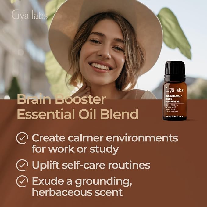 Gya Labs Brain Booster Essential Oils Blends - 0.34 Fl Oz - for Diffuser, Home, Humidifier, Aromatherapy and DIY Candle Making Scents