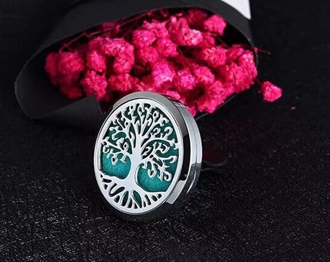 Car Aromatherapy Essential Oil Diffuser Locket Tree of Life Pattern Stainless Steel Car Air Fresheners Vent Clips Decorative