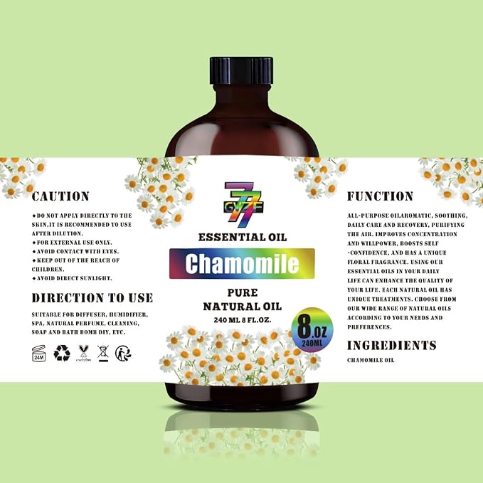 Chamomile Essential Oil, Chamomile Oils, for Diffuser, Sleep, Humidifier, DIY Candles, Soap, Yoga, Gift, Essential Oil, GV77ZF Chamomile Fragrance Oil - 8 fl oz (240 ml)