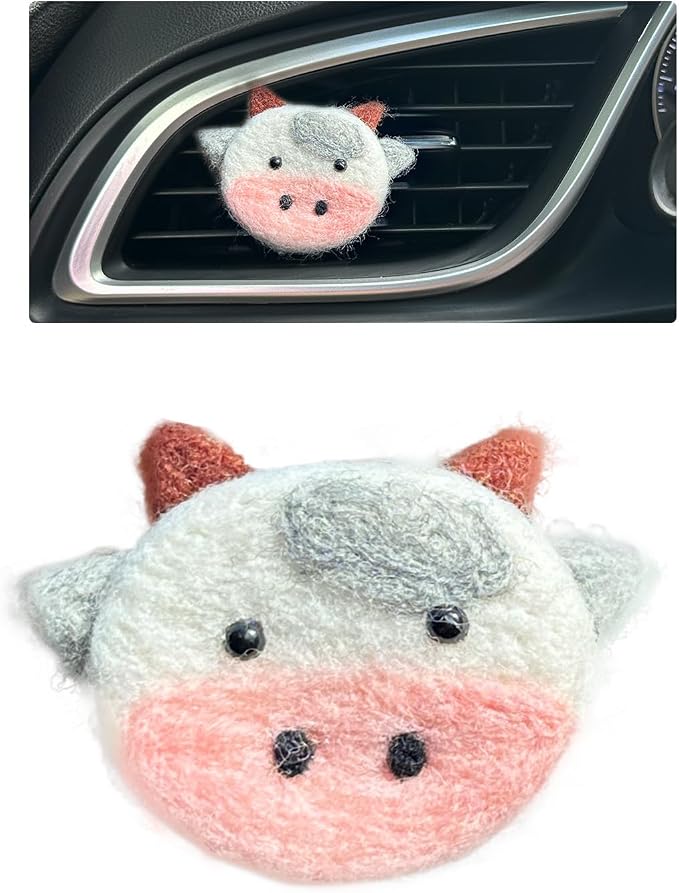 ORIESSE Cow Car Decor,Cute Air Vent Clip Car Air Freshener,Handmade Wool Felt Essential Oil Diffuser,Girly Cartoon Highland Cattle Decoration Accessories for Women