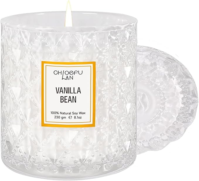 Vanilla Bean Highly Fragranced Candle Gifts for Women, Mothers Day Candle Gift, Natural Wax Candle for Home Scented, Up to 55 Hour Burn time - 8.1 Ounce Premium Soy Wax