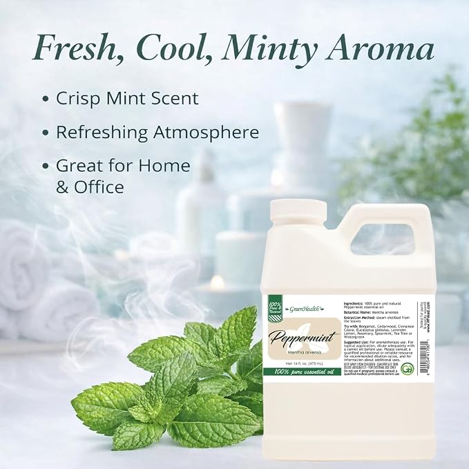 GreenHealth Peppermint Essential Oil 16 fl oz (473 mL) - 100% Pure Mentha Arvensis Oil for Diffusers, Candle Making, Soap Making, DIY Blends, Home Fragrance