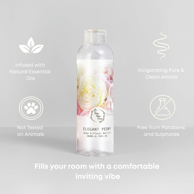 Reed Diffuser Refill Elegant Peony 6.76oz (200ml), Scented Oil for Reed Diffuser Home Fragrance for Bathroom, Bedroom, Office Decor