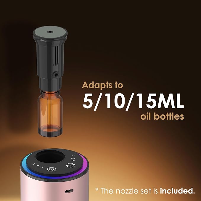 Waterless Essential Oil Diffuser, Portable Aromatherapy Diffuser,3 Countdown Timers & 3 Mist Levels for Home, Room, Car, Office