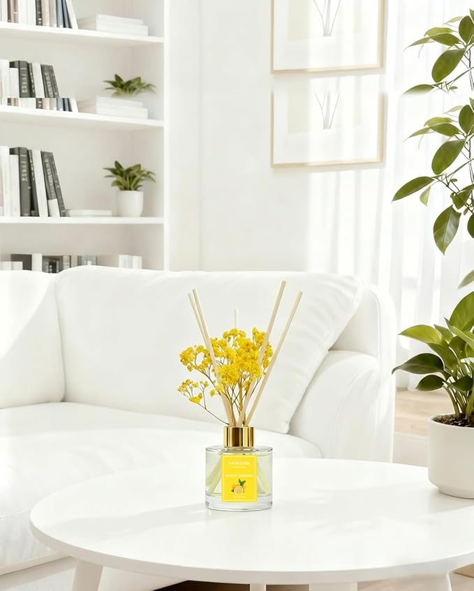 Reed Diffuser Set-Lemon Verbena Scent Fragrance Oil Diffuser with 6 Reed Sticks | Home & Bedroom Bathroom Decor,3.38 fl oz (100ml)