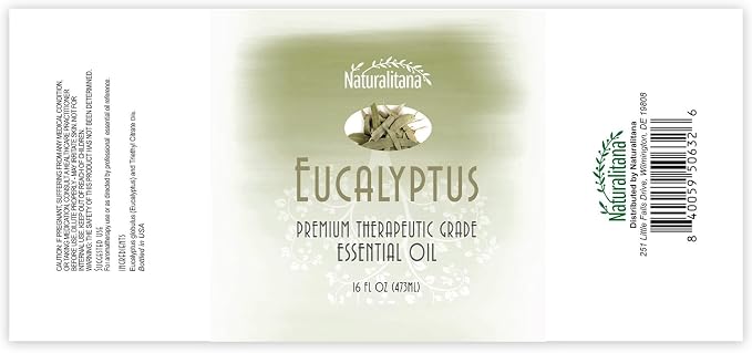 Naturalitana Eucalyptus Essential Oil 16 oz, Therapeutic Grade – Essential Oil for Diffuser, Humidifier, Bath Bombs, Soap & Candle Making