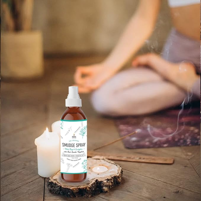 SOUL STICKS White Sage & Eucalyptus Smudge Spray – 3.5oz Smokeless Energy Mist with Quartz Crystals – Essential Oil Spray for Focus, Clarity, Aura Cleansing, Meditation, and Home Refreshing