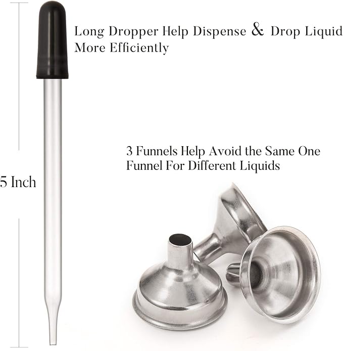 12 pcs, 1 oz Amber Dropper Bottles w/ 3 Stainless Steel Funnels & 1 Long Glass Dropper - 30ml Glass Bottles with Eye Droppers, Leakproof Essential Oils Bottle for Health, Personal Care & Beauty