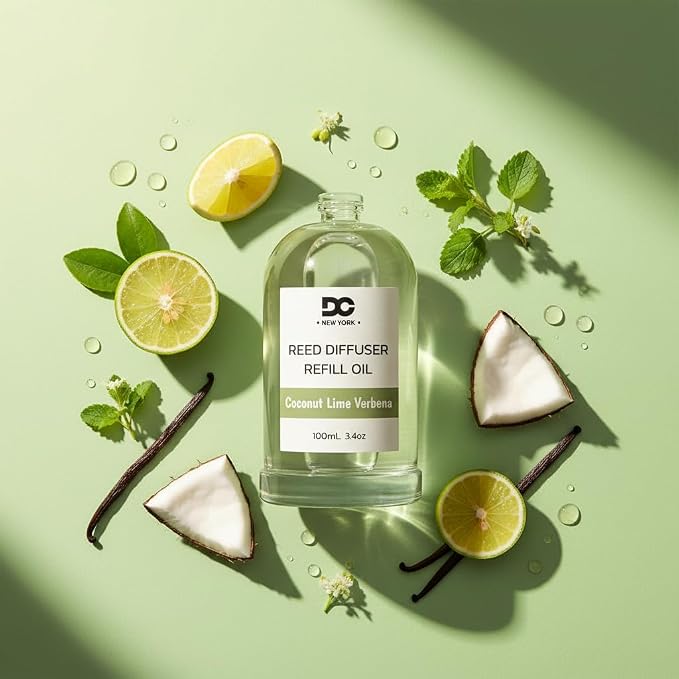 Daniella's Candles Coconut Lime Verbena Reed Diffuser Refill Oil, 3.4oz/100ml, Premium Fragrance Oil, Home Fragrance, Long Lasting Oil for Reed Diffuser