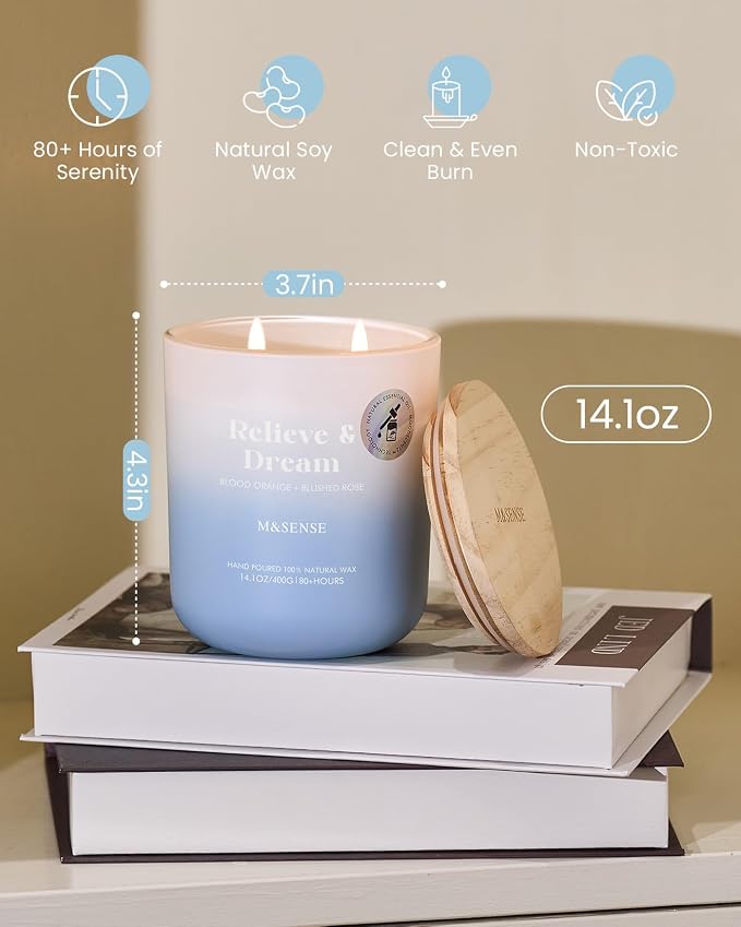 M&SENSE Sandalwood Jasmine Aromatherapy Candle 14.1oz for Stress Relief | 80-Hour Natural Soy Wax, Long Lasting Clean Non Toxic, Fresh Smelling for Spiritual Healing Gift