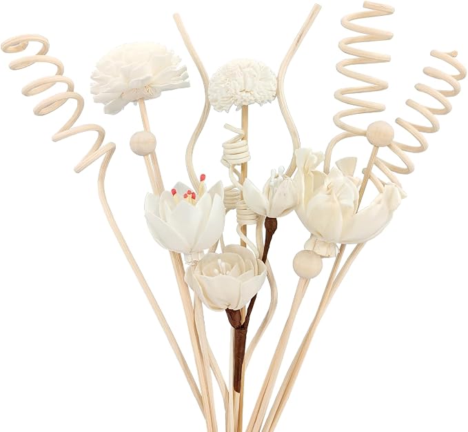 15 Reed Diffuser Sticks, Natural Paper & Floral Rattan Reed Sticks, Bathroom Reed Diffuser Set for Home, Office, Bedroom Decor