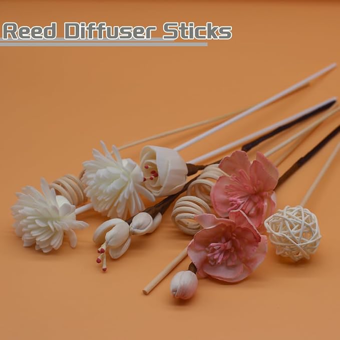 16 Pcs Reed Diffuser Sticks, Natural Rattan Hand Made Flower Reed Fragrance Diffuser Set, Reed Fragrance Diffuser Flowers Refill Replacement Sticks, House Bedroom Office Decor
