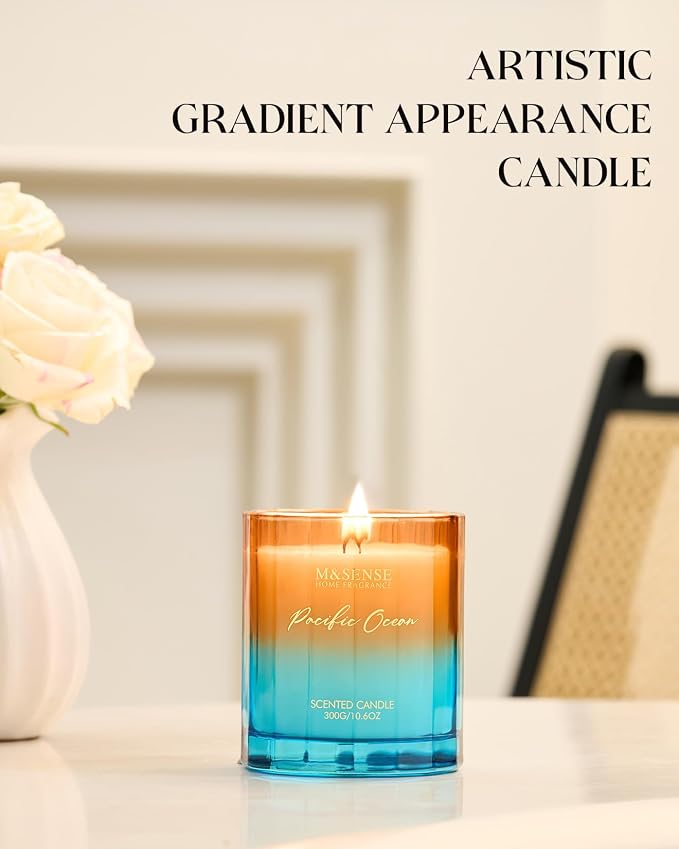 M&SENSE Summer Ocean Scented Candles for Home, 10.6oz All Natural Soy Wax | 60-Hour Long Lasting, Clean Non Toxic , Marine Breeze Smelling Aromatherapy Candle for Housewarming Gifts