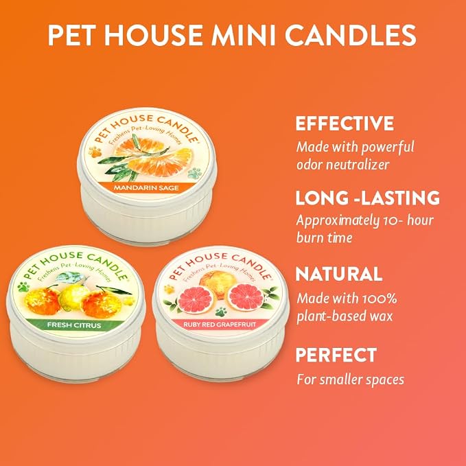 Pet House Mini Candles Made with Natural Soy Wax, Plant Based, Pet Friendly Scented Candles, Citrus Variety Pack of 3