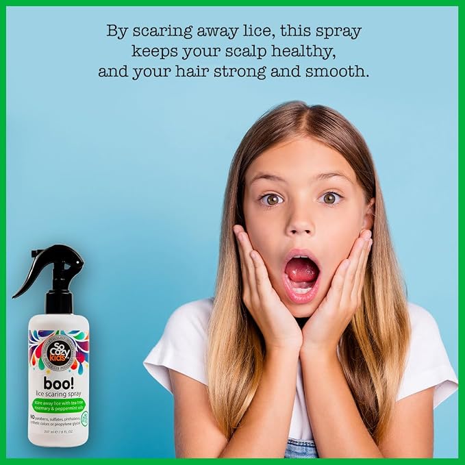 SoCozy Boo Lice Scaring Spray For Kids Hair, Effective Lice Treatment (8 Fl Oz) Clinically Proven to Repel Lice, Conditioning Spray with Tea Tree Oil, Rosemary Oil & Keratin, Paraben & Sulfate Free