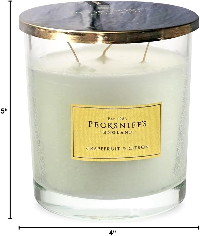Pecksniffs Classic White Scented 3 Wick Candle | Grapefruit & Citron | Elegant Glass Vessel with Metal Lid Luxury Candles Grapefruit and Citron | 550g/19.4oz