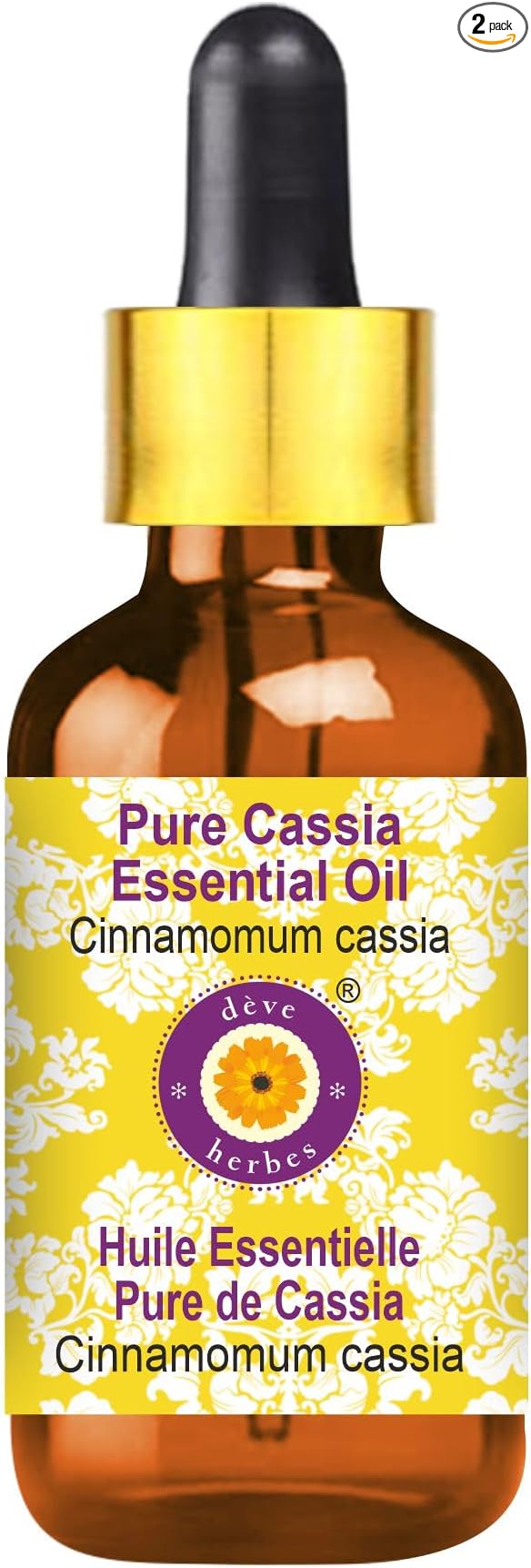 Deve Herbes Pure Cassia Essential Oil (Cinnamomum Cassia) with Glass Dropper Steam Distilled 5ml (0.16 oz)