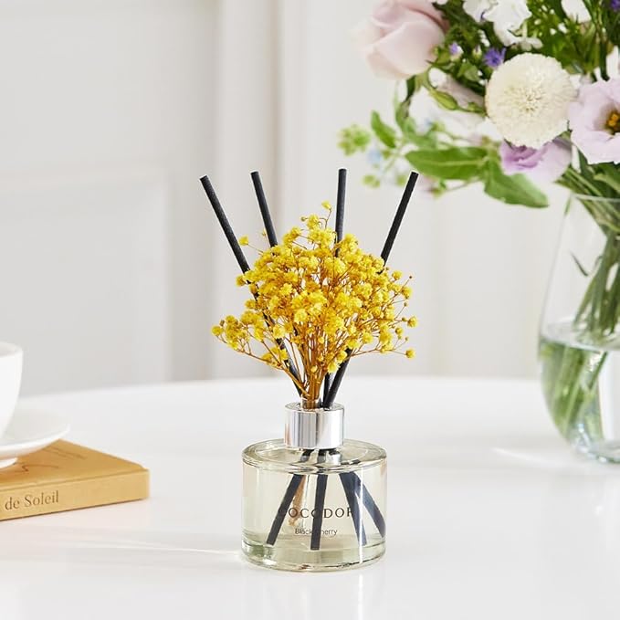 COCODOR Flower Reed Diffuser Set / 6.7oz / Lemon Eucalyptus/Scent Diffuser with Sticks Home Fragrance Reed Diffuser for Bathroom Shelf Decor