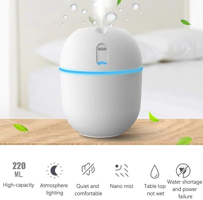 DC5V 220ml Aroma Diffuser Humidifier Essential Oil Diffuser with LED Night Light Portable USB Plug in Desktop Humidifier Office Home Car Use(White)