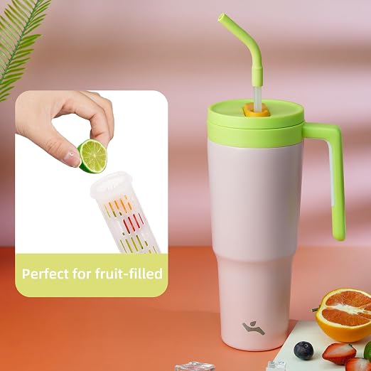 Konokyo Insulated Tumbler with Handle and Straw,40 OZ Vacuum Stainless Steel Water Bottle Travel Mug Metal Cup with Fruit Diffuser,Cherry