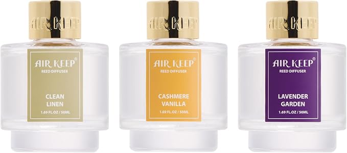 Airkeep Reed Diffuser Set of 3,Clean Linen Cashmere Vanilla Lavender Garden Oil Reed Diffusers for Bedroom Living Room Office Aromatherapy Oil Reed Diffuser for Gift 50ml x 3