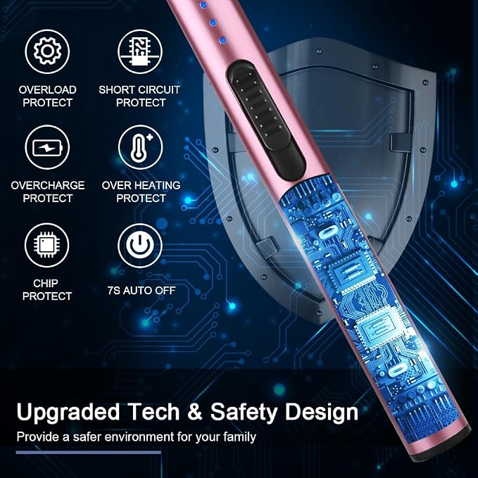 SUPRUS Electric Arc Windproof Flameless USB Rechargeable Lighter with Safety Lock for Candle (Pink, 3 Packs)