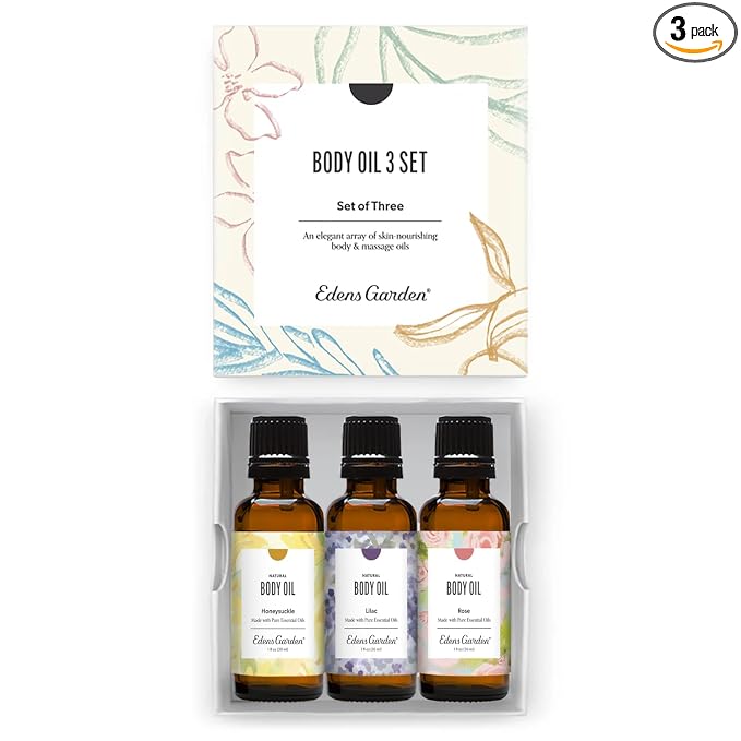 Edens Garden in Bloom Body Oil 3 Set – Floral Bath, Body & Massage Oils with Pure Essential Oils & Vitamin E, Moisturizing Aromatherapy Skincare Gift Set, 1 fl oz (30 ml)/ 3 Pack