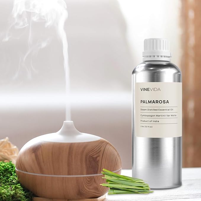 VINEVIDA Palmarosa Essential Oil - 32 oz - Undiluted - DIY Candle Scents - Bulk for Soap Making & Skin Care