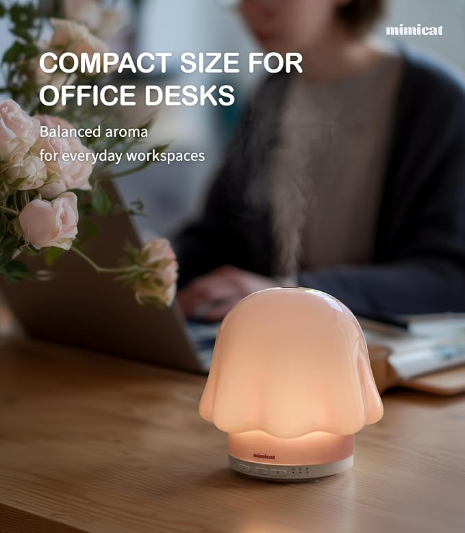 Essential Oil Diffuser for Home Glass: mimicat Timer 120ml Ultrasonic Cool Mist Aromatherapy Diffusers for Bedroom Office with Soft Night Light Pink