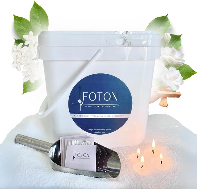 Foton Pearled Candle 9lb - Bulk Misty Monte Sandalwood Jasmine Scented Non Toxic Luxury Long Lasting Powder Candles - Refillable Candle Sand with 100 Wicks for Candle Making