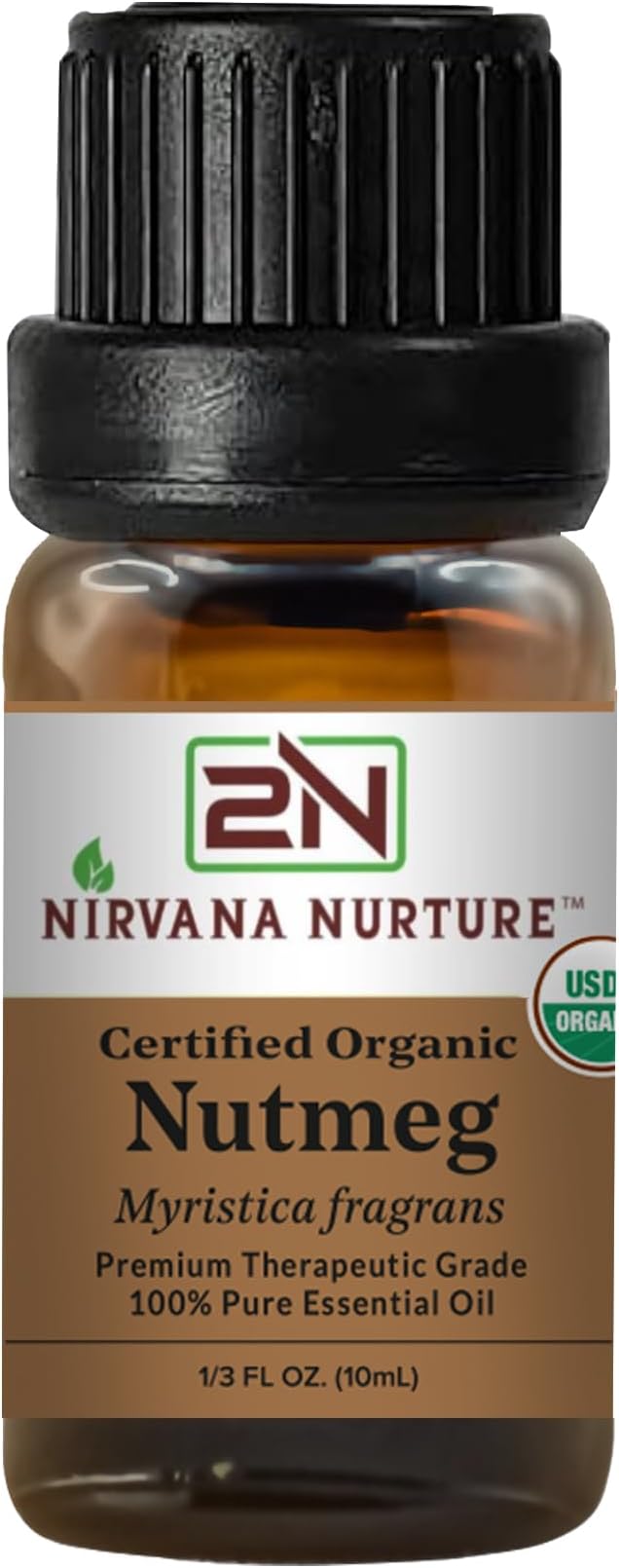 Nutmeg Essential Oil, USDA Certified Organic, 100% Pure Undiluted, Aromatherapy Oil for Diffuser, Hair & Skin Care