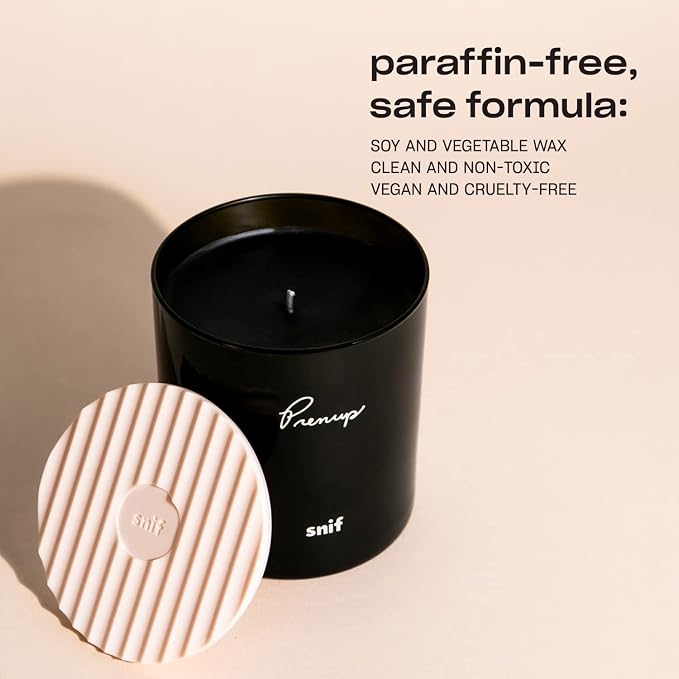 Prenup Luxury Scented Candle by Snif, Musky and Smooth Scent, 50+ Hours, 100% Cotton Fiber Wicks, Soy Wax Blend, Non-Toxic, Vegan, 8.5 oz
