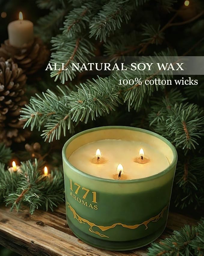 Fraser Fir Scented Candles - 100% Natural Soy Wax - Large 3 Wick Jar Candle - Up to 50 Hours Burning Time - Candles for Home - Gift-Ready Candle for Men & Women - Aromatherapy