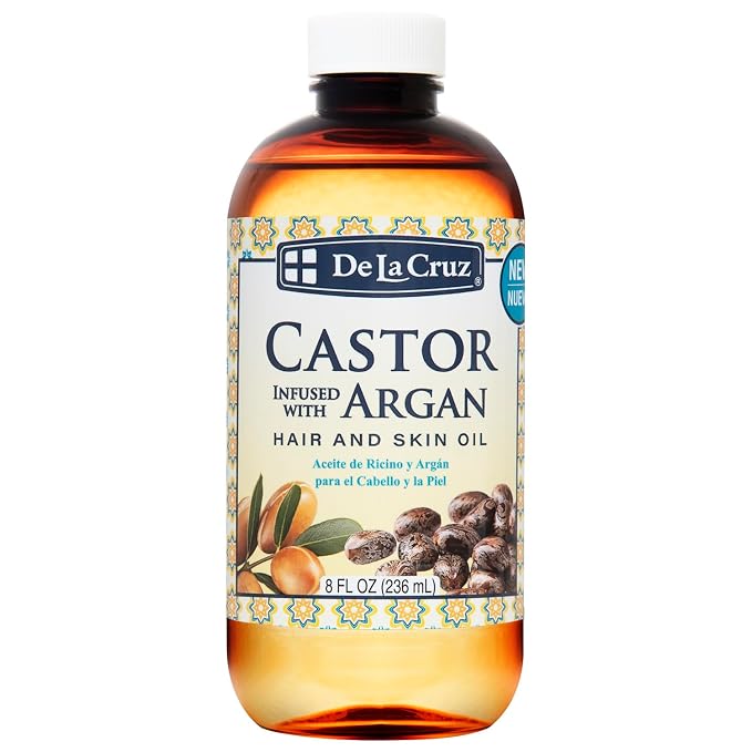De La Cruz® Castor Infused with Moroccan Argan Hair and Skin Oil Blend 8 FL. OZ. (236 mL)