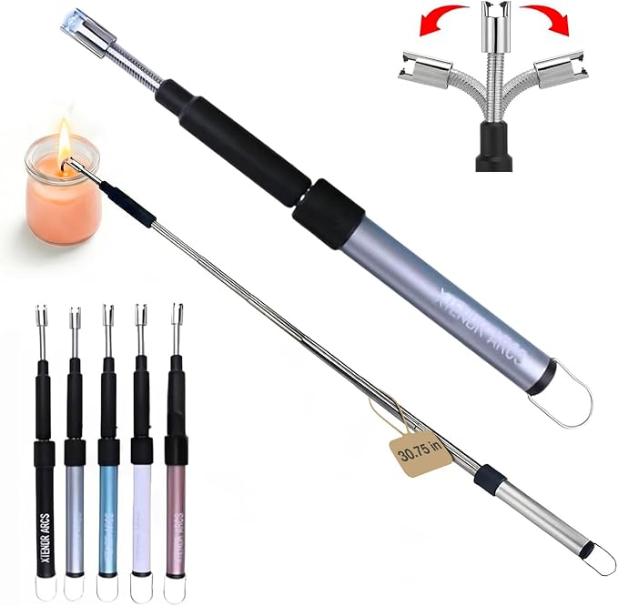 V2 Extendable 2.5 Feet. Arc Extra Long Lighter, Flameless Fireplace Stove Electric Candle Lighter, Long Neck for Pilot Light, Grilling, Firepit, Kitchen, BBQ (Silver)