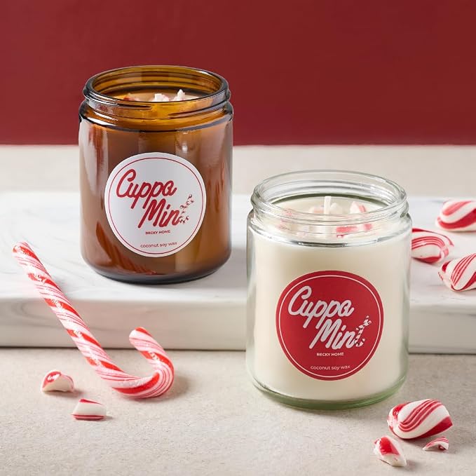 Peppermint Candle, Christmas 9oz Jar, Holiday Home Accent, Candy Cane Aroma, Fresh Winter Scent, Seasonal Gift Candle for Men and Women