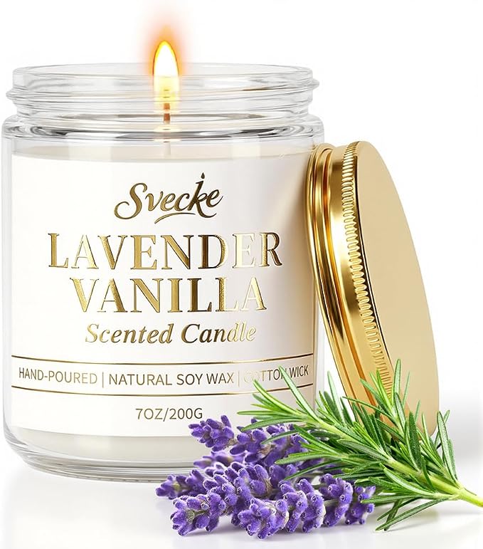 Vanilla Lavender Scented Candle 7oz Soy Wax Jar Candle Long Burning Aromatherapy Candle for Home Bedroom Gift for Women Men Housewarming New Home Gift