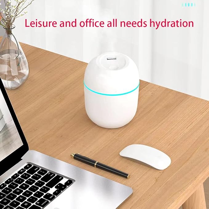 Mini Humidifier, USB Power Supply, Suitable for Study Room, Bedroom, Baby Room, Office, Car, With 7 Color LED, Air Humidifier, Can Be Used for Facial Moisturizing (Snow White)