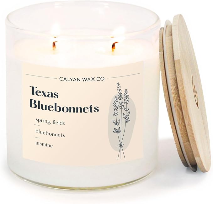 Calyan Wax Co. Texas Bluebonnets 2 Wick Scented Candle - 37 Hour Burn - Luxury Clean Soy Wax Candles - Long Lasting Large Glass Jar Candle for Home - 8.8oz