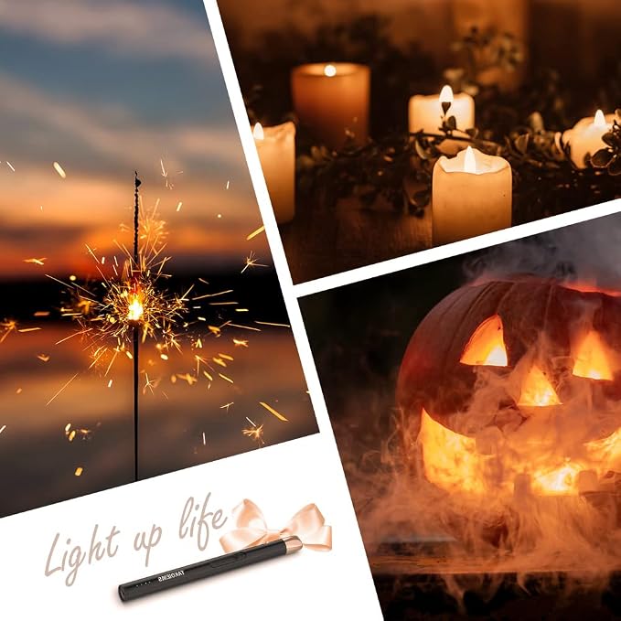 Candle Lighter, Electric USB Lighter with Upgraded LED Display Safety Switch, Rechargeable Flameless Windproof, Black