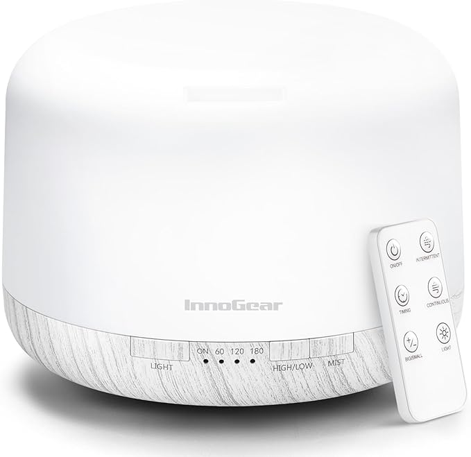 InnoGear 500ml Essential Oil Diffuser with Remote Control, Premium Ultrasonic Aromatherapy Diffusers Mother's Gift Scent Humidifier Vaporizer Auto-Off Timer for Large Room Home, White